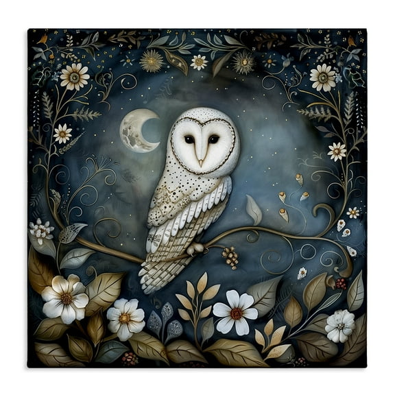Stupell Industries White Owl Forest Scene Animals Painting Wrapped Canvas Art Print Wall Art, 17 x 17