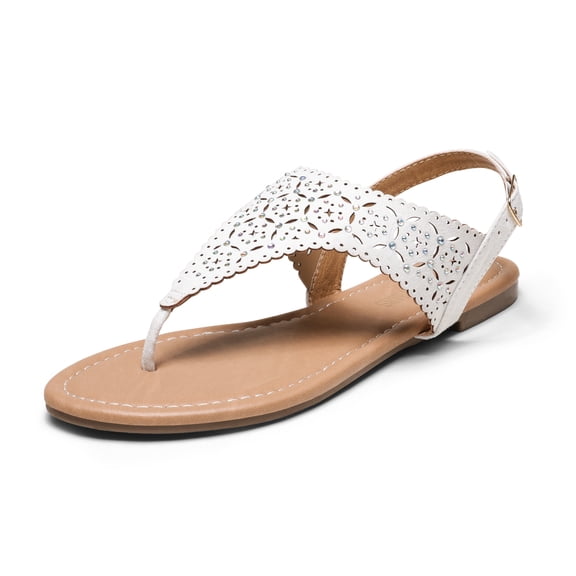 Dream Pairs Women's Rhinestone Casual Wear Cut Flat Sandals Beach Dressy T-Strap Thong Sandals Medinie
