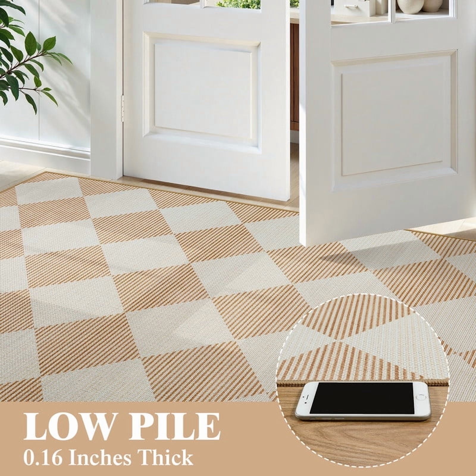 SUNDEREY 3'x5' Easy Jute Area Rugs for Entryway, Washable Non-Slip Modern Rugs for Living Room, Farmhouse Diamond Checkered Rug, Moroccan Soft Low Pile Carpet for Bedroom Office Dining Room, Beige