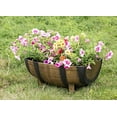 thumbnail image 2 of Gardenised QI003695 Rustic Wood-Look Plastic Half Barrel Flower Pot Garden Planter, Pack, 2 of 9