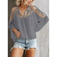 thumbnail image 2 of V Neck Crochet Lace Tops for Women Casual Loose Puff Sleeve Fall Shirts Flowy Chiffon Blouses, 2 of 5