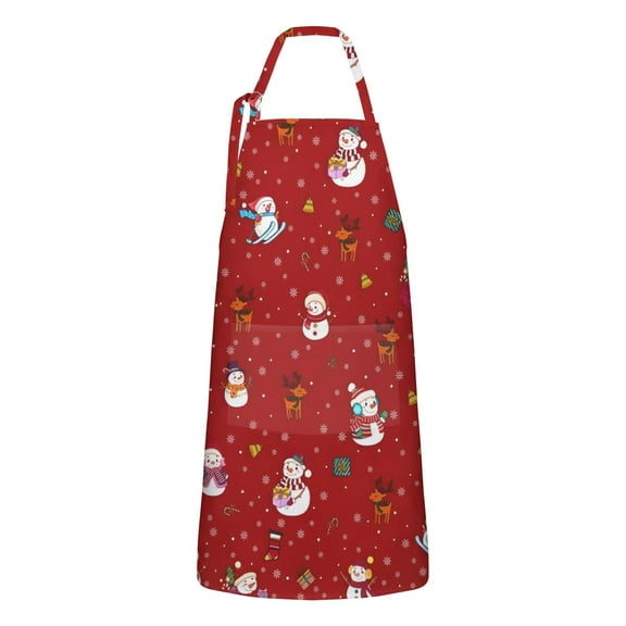 Red Christmas Snowman Apron-Garden Aprons for Women with Pockets-Cotton Linen Waterproof Kitchen Cooking Gardening Aprons Adjustable for Kitchen,Cooking,BBQ and Salon 32"x27"