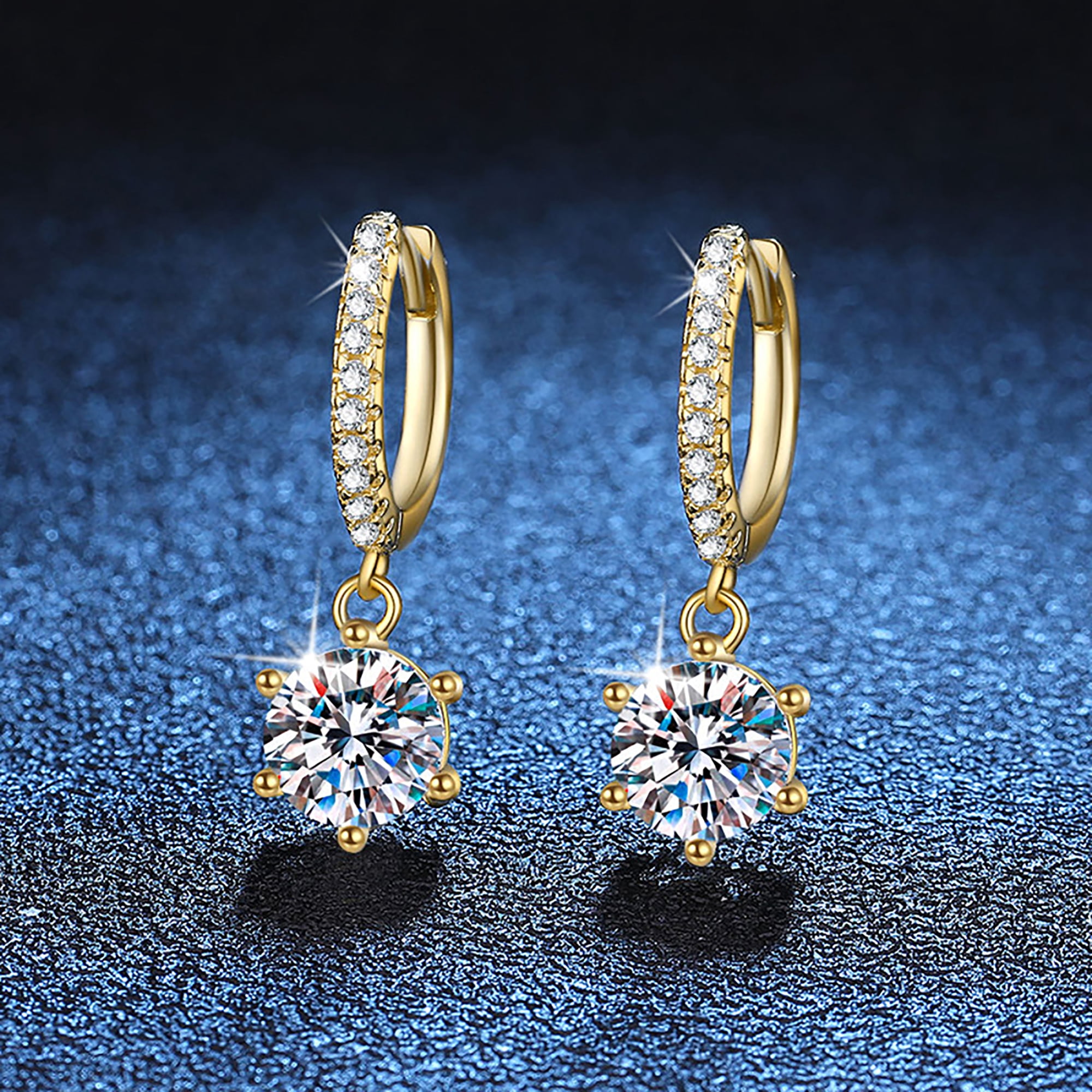 Moissanite Earrings for Women Hypoallergenic Drop Dangle Earrings D Color Round Cut Earrings 18K Yellow Gold Plated S925 Sterling Silver Earrings 1.0ct Leverback