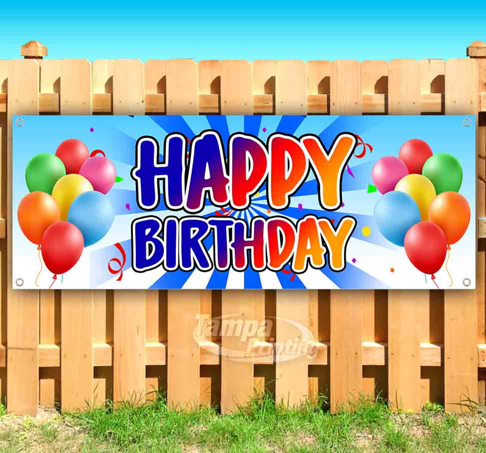 Happy Birthday 13 oz Heavy Duty Vinyl Banner Sign with Metal Grommets Many Sizes Available Advertising Flag, New Store