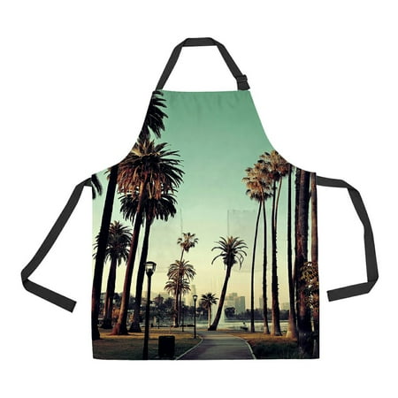 

ABPHQTO Los Angeles Downtown Park View Palm Trees Apron Home Kitchen Apron with Pockets