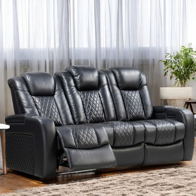 Cosmic Homes Canapé Inclinable Double Puissance Noir, Table Basse avec Porte-Gobelets