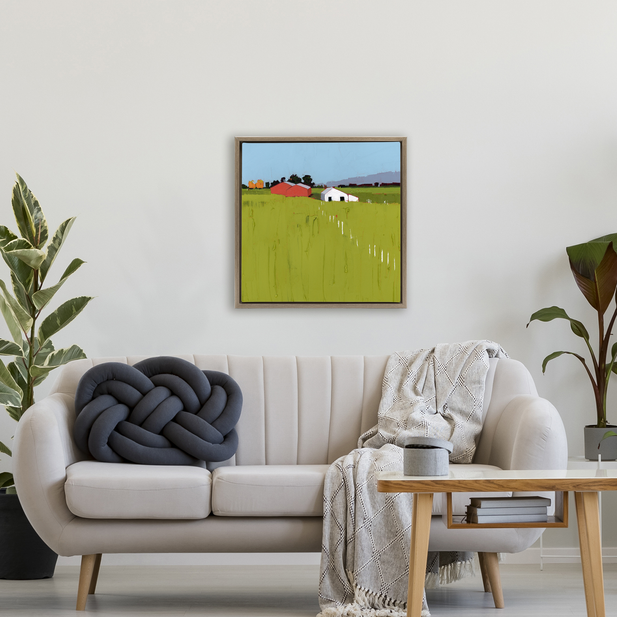 Pastoral Fence Line Brown Framed Floater Canvas Wall Art, design by Ruth LaGue