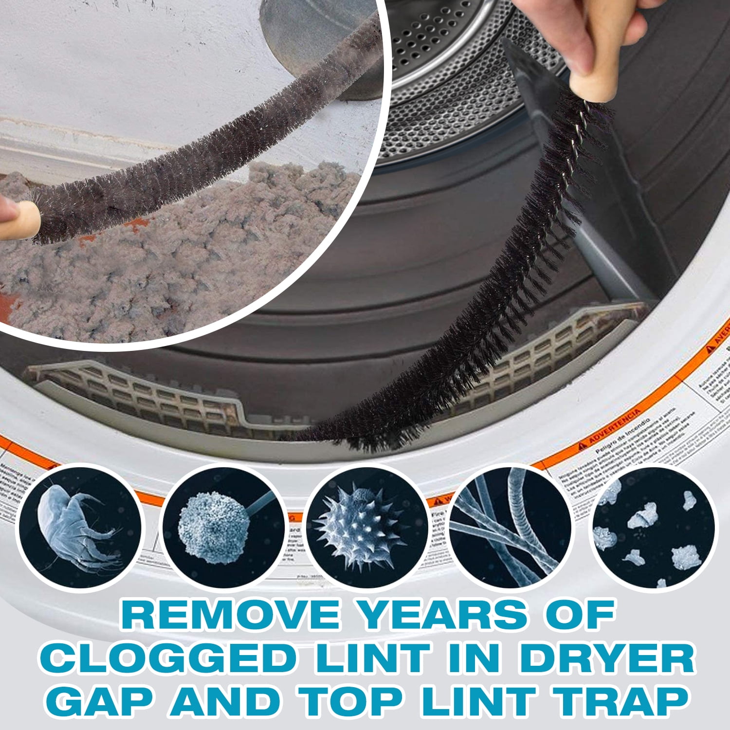 DRYVENCK 30-FT Dryer Vent Cleaner Kit, Dryer Cleaning Tools, Omnidirectional Dryer Lint Vacuum Attachment, Dryer Vent Brush, Universal Vacuum & Dryer Adapters (Blue)