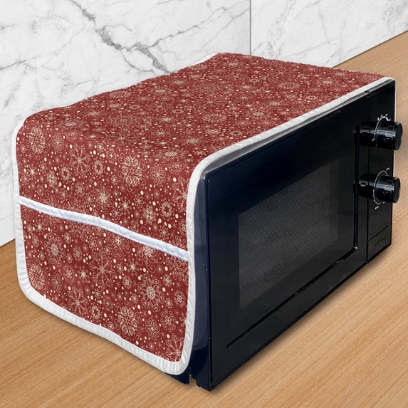 Retro Microwave Oven Cover, Snowflakes with Skinny Curls Cheerful Yuletide Noel Inspiration in Art, Water Resistant Organizer with Pockets for Kitchen, 36" x 12", Vermilion Ivory, by Ambesonne