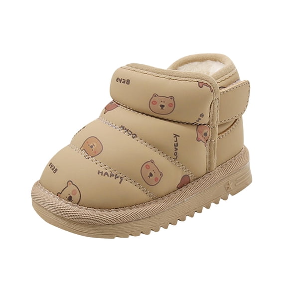 Otqutp Snow Boots for Toddler Bear Print Hook and Loop Rubber Sole Footwear Baby Boys Girls Winter Warm Non-Slip Walking Shoes