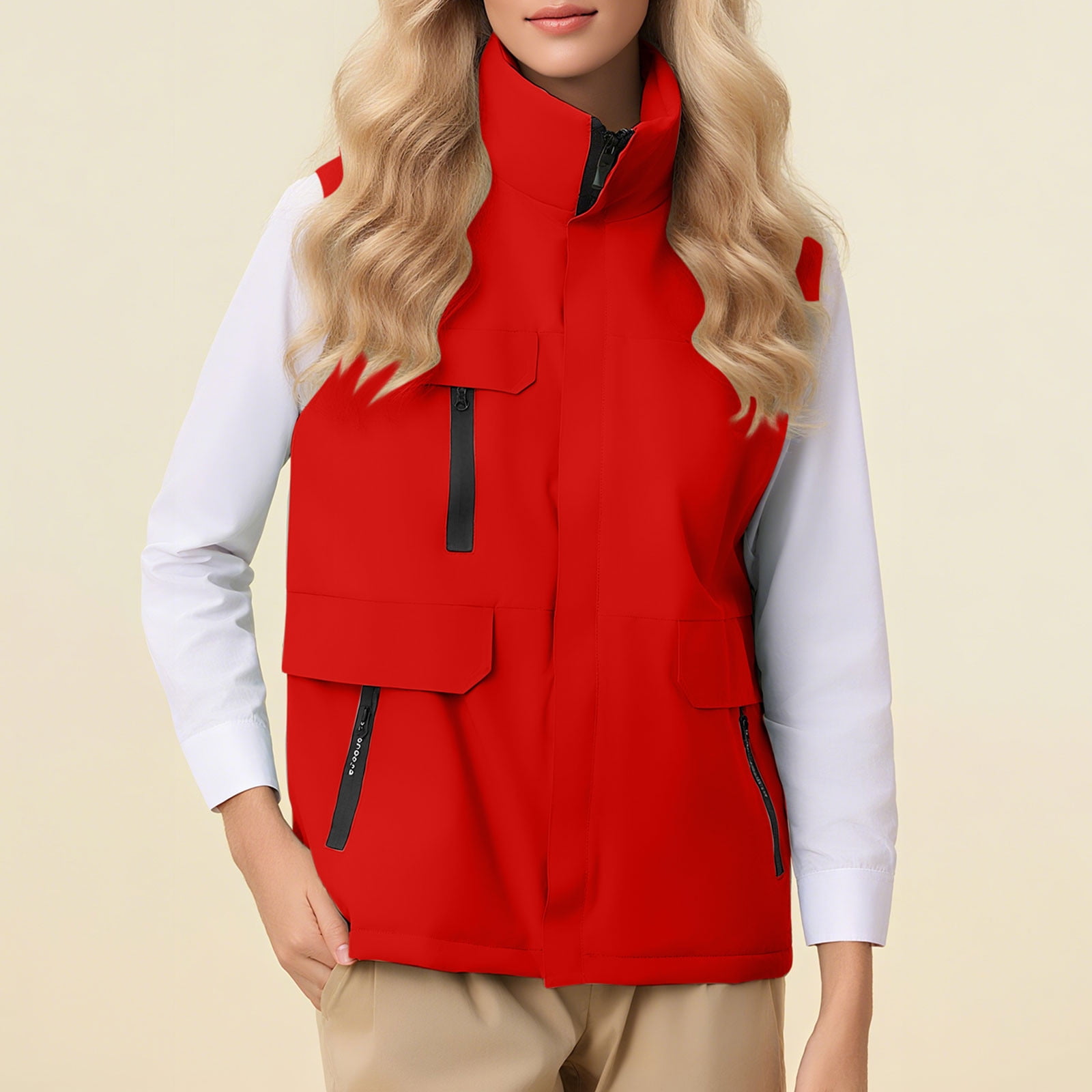 UTSJKR Vests for Women Lightweight Sleeveless Stand Collar Vest Waterproof Hiking Travel Golf Running Jacket with Pockets Red XXXL