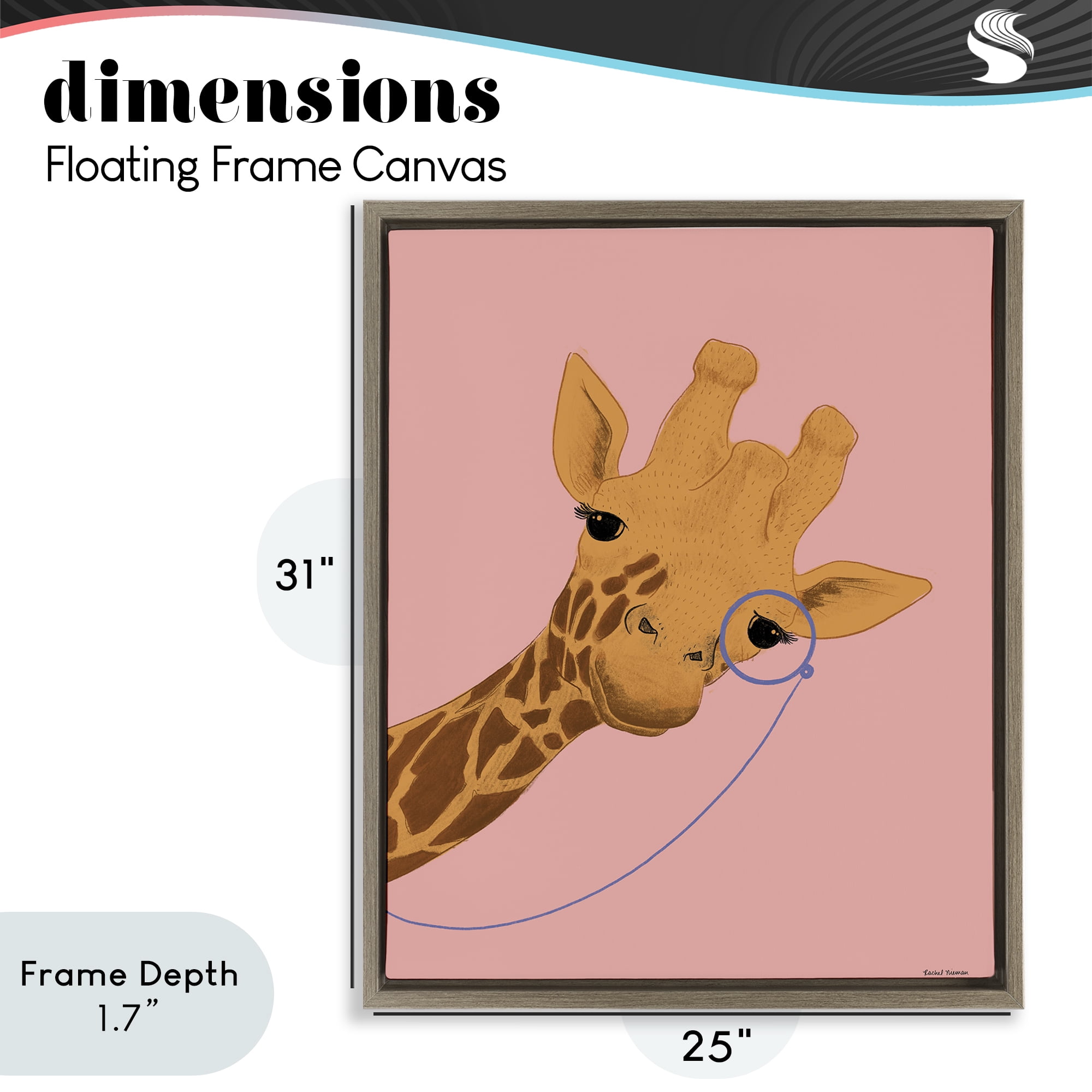Stupell Industries Playful Giraffe with Monocle Brown Framed Floater Canvas Wall Art, design by Rachel Nieman