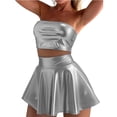 thumbnail image 2 of Xdegoge Women's Metallic Skirt Set 2 Piece Outfit High Waisted Flared Mini Skirt and Tube Top Shiny Holographic Flattering Rave Festival Party Club Cosplay Wear, 2 of 8
