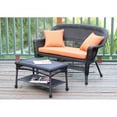 thumbnail image 3 of Jeco Black Wicker Patio Love Seat And Coffee Table Set With Tan Cushion-Color:Black,Material:Wicker, 3 of 4