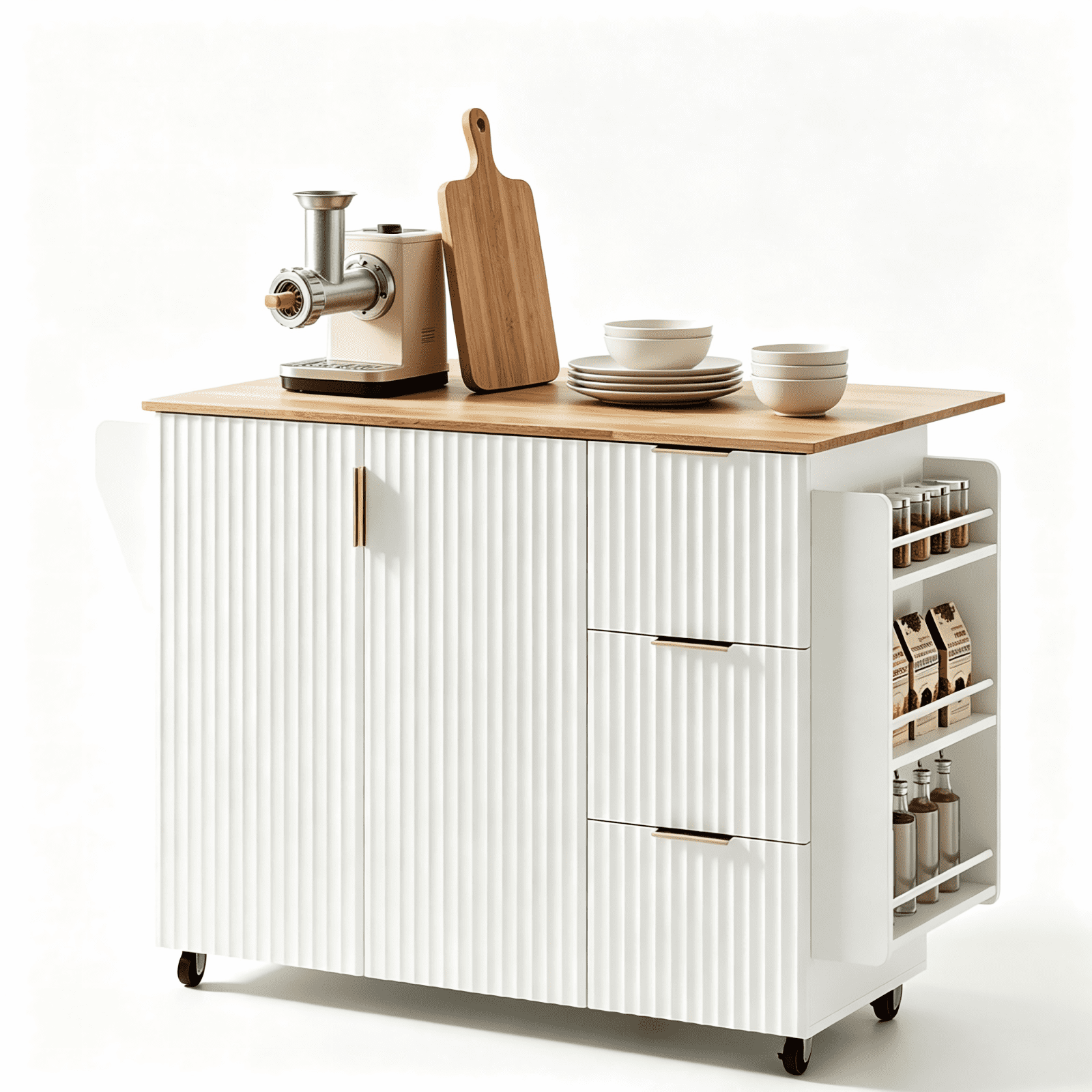 2-Door 3-Drawer Buffet Serving Cart with Grille Design and Champagne Gold Finish