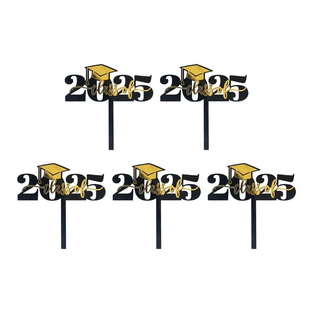 5 Piece Set of Black and Gold Glitter 2025 Graduation Hat Paper Cupcake Decorations for The Class of 2025 Graduation Hat Acrylic Cake Card Selection for The Class of 2025 Graduatio