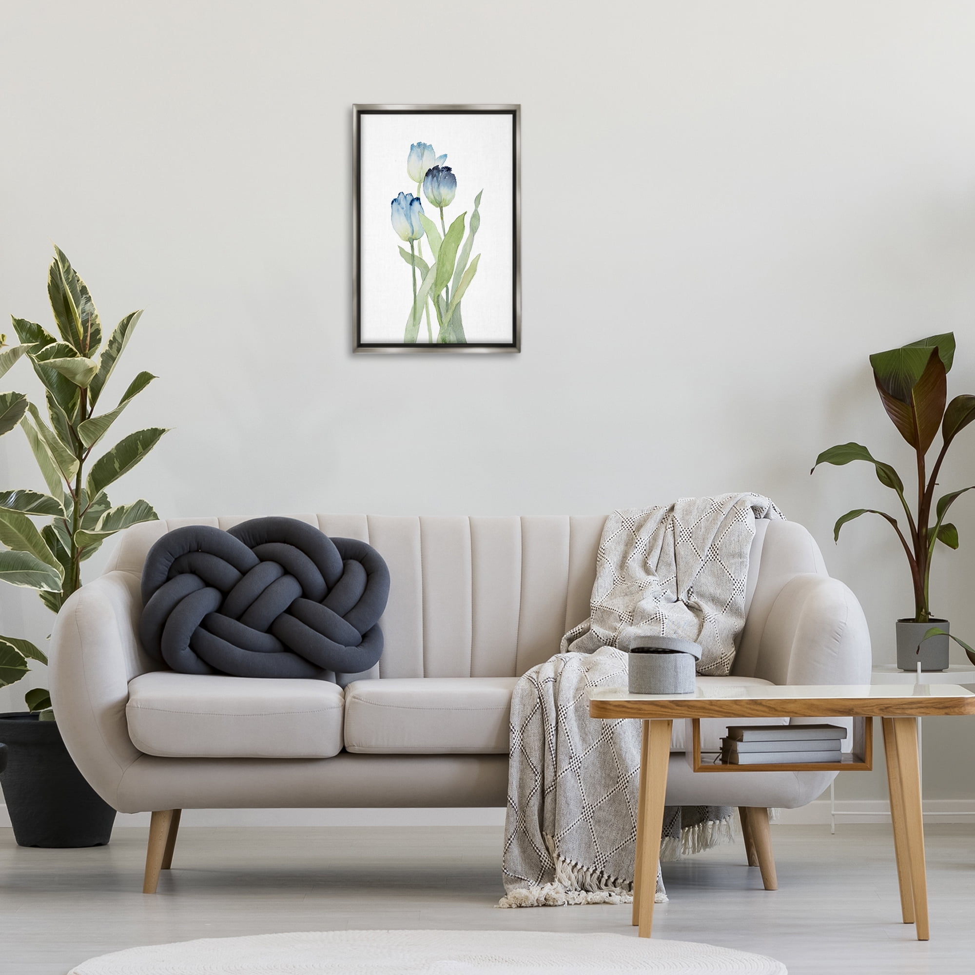 Stupell Industries Blue Garden Tulips Botanical & Floral Painting Gray Floater Framed Art Print Wall Art, 17 x 25