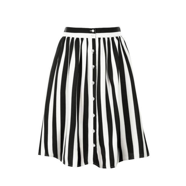 Unique Bargains Jupe Midi Évasée à Rayures pour Femme, Boutonnée devant, Dos Élastique