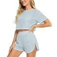 thumbnail image 4 of Endives Pajamas Set for Women Hollow Out Breathable Short Sleeve Tshirt and Shorts Split Home Set Two Piece Pajamas Lounge Sets for Women, 4 of 6