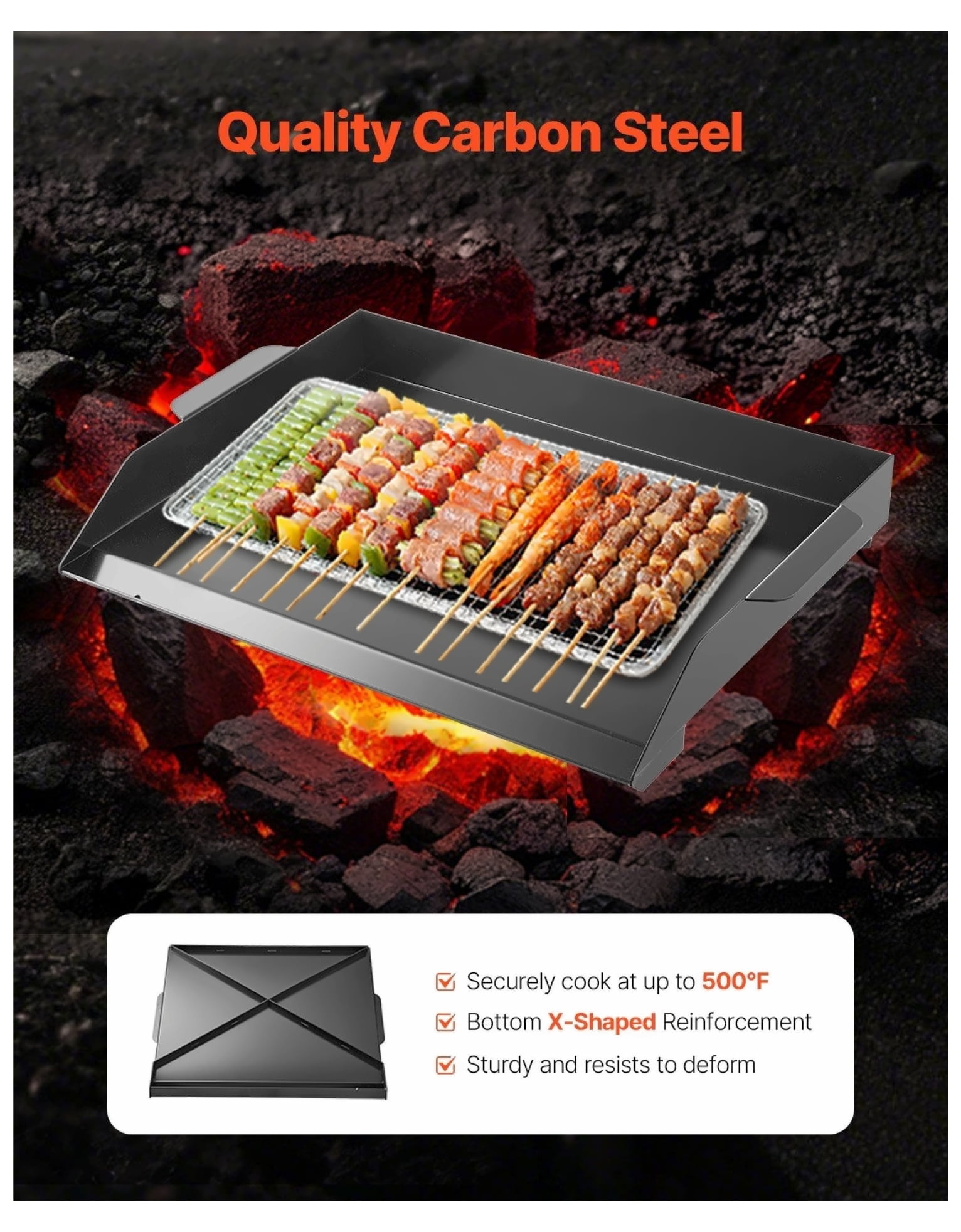 Carbon Steel Griddle 22x16 Inch - Flat Top Grill Plate for Gas BBQ, Teppanyaki, Camping, Tailgating - Portable Family Cookware - Black