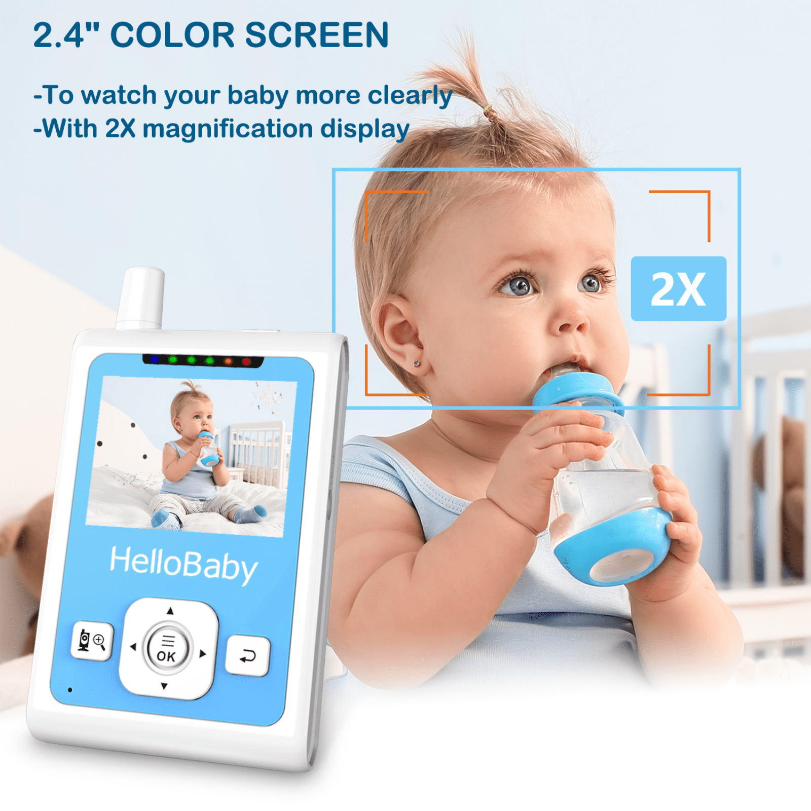 HelloBaby Baby Monitor- HB26 Video Baby Monitor with 2.4 inch Screen, Night Vision, Temperature Sensor, VOX Mode, One-Way Talk