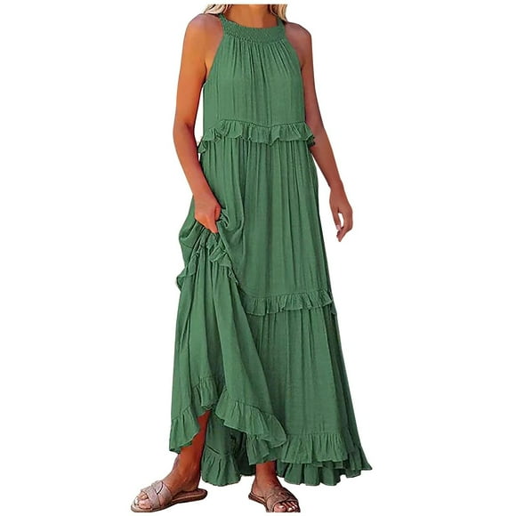 fatyb Womens 2025 Summer Dress Sleeveless Ruffle Tiered Maxi Dress Flowy Casual Long Dress for Beach