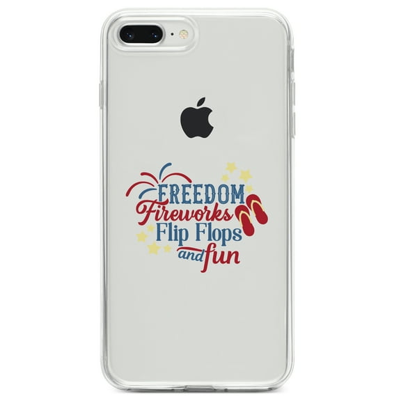 DistinctInk Clear Shockproof Hybrid Case for iPhone 7 PLUS / 8 PLUS (5.5" Screen) TPU Bumper Acrylic Back Tempered Glass Screen Protector - Freedom Fireworks Flip Flops & Fun