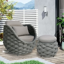Vmopu 28 in.Black Aluminum Woven Rope Outdoor Patio Single with Ottoman,Outdoor Lounge Chair with Cushions, Large Seat & Wide-Back, Garden & Backyard, Dark Gray