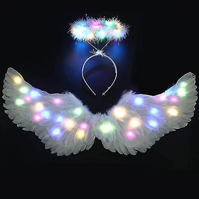 Disfraz de alas de ángel iluminadas YONGSHENG blanco con luces LED para mujeres y niños Halloween Navidad