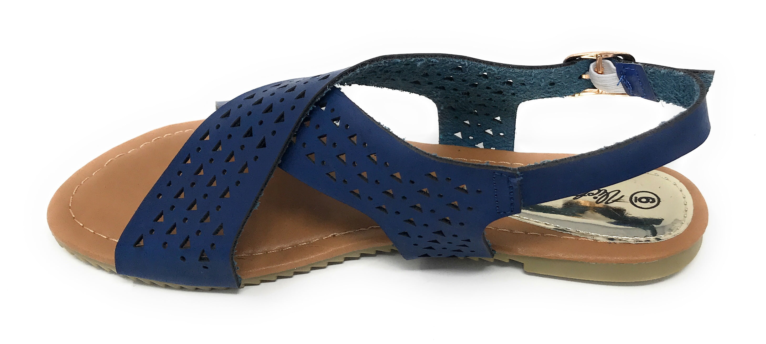 Victoria K Women's Perforated CrissCross Straps With Side Buckle Sandals