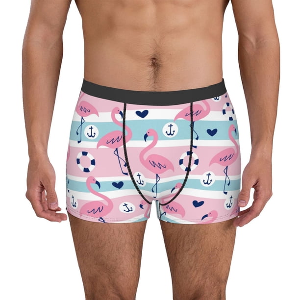 Fotbe Pink Striped Flamingo Calzoncillos Tipo Boxer con Bolsa de Soporte Total para Hombre, X-Temp Fresco, Transpirable y de Secado Rápido-X-Large