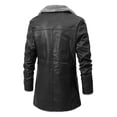 thumbnail image 2 of Men's vintage mid-length PU leather jacket business plus velvet large lapel blazer, 2 of 6