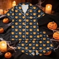 thumbnail image 4 of Fatuov Halloween Pajama Set for Women 2-Piece Pjs Cute Ghost Pumpkin Halloween Print Short Sleeve Button-Down Shirt and Short Loungewear Set Sleepwear, 4 of 5