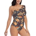 thumbnail image 3 of Salouo Turtles and Sea Plants Pattern One Shoulder Ruffled One Piece Swimsuit for Women V Neck Swimwear Tummy Control Bathing Suit-Medium, 3 of 6
