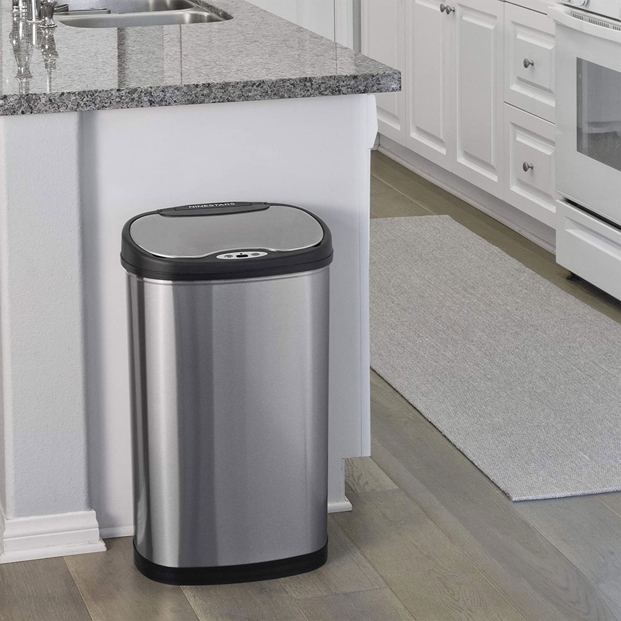 Nine Stars Automatic Kitchen Trash Can Combo, 13 Gallon + 3 Gallon Stainless Steel, Motion Sensor Hands-Free Soft-Close Lid Garbage Bin, Silver