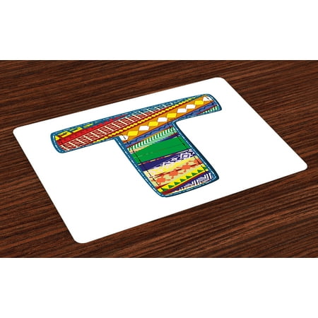 Letter Writing Set - Letter T Placemats Set of 4 Means of Communication Writing Theme Retro Image Alphabet Letter Multicolor Design, Washable Fabric Place Mats for Dining Room Kitchen Table Decor,Multicolor, by Ambesonne