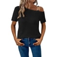 thumbnail image 2 of Ichuanyi Women’s Summer Tops Casual V Neck T Shirts Short Sleeve Loose Fit Button Front Blouse Tunic Tops for Women, 2 of 6