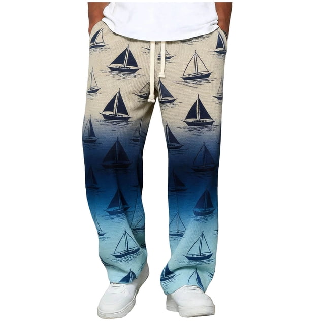 Elastic Waist Pants for Men, Gradient Print, Drawstring Closure, Casual Pants, Solid Color, 1 Pc