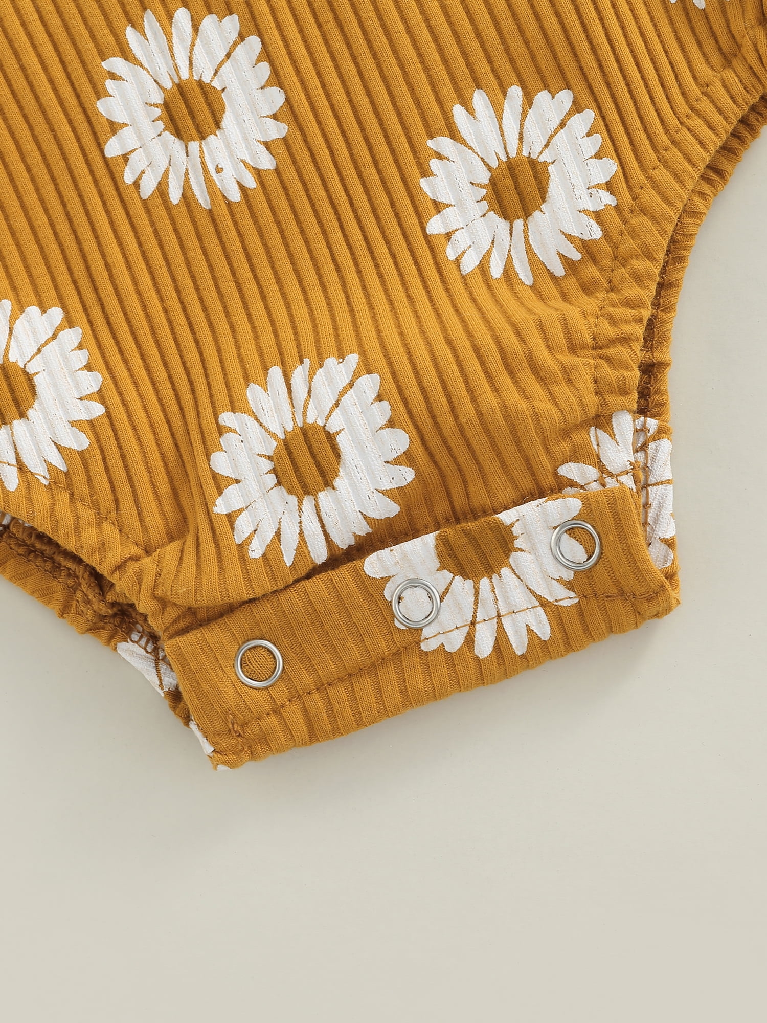 Baby Girl Daisy Floral Print Brown Sleeveless Spaghetti Strap Bowknot Romper
