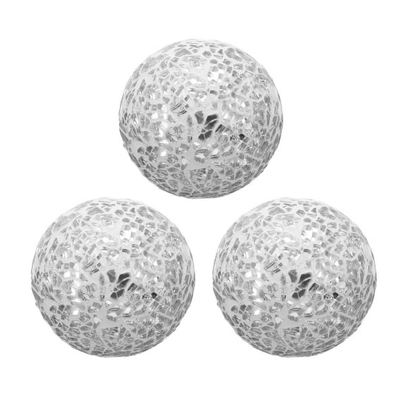 Uxcell 3Pcs Decorative Glass Balls 2.36 Inch Orbs Centerpiece Balls Mosaic Glass Ball Sphere for Decor Bowls Vases Dining Table Party, Silver White