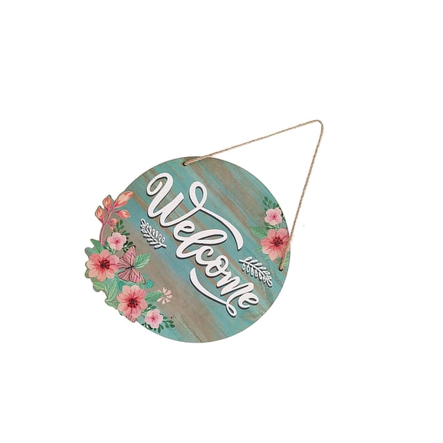 ZheElen Wreath Sign for Front Door Round Rustic Hanging Sign Decoration Welcome 30x30x0.5cm