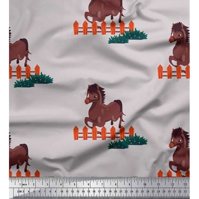 Soimoi Tissu Poly Georgette Imprimé Cheval pour Enfants au Mètre, 52 Pouces de Large
