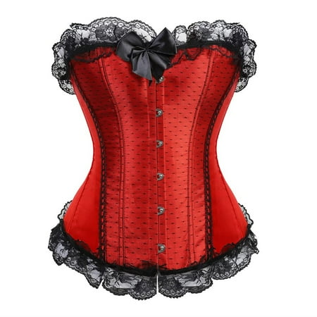 SnnmBlm Lace Up Corsets Tops for Women Floral Overbust Corset Top Bustier Shapewear Lingeire Plus Size Bodysuit Red S