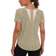 thumbnail image 2 of Tqcoqu Womens Workout Short Sleeve Shirts Round Neck with Breathable Mesh Lightweight for Fitness Yoga Running,Khaki,Women's S-XXL, 2 of 10