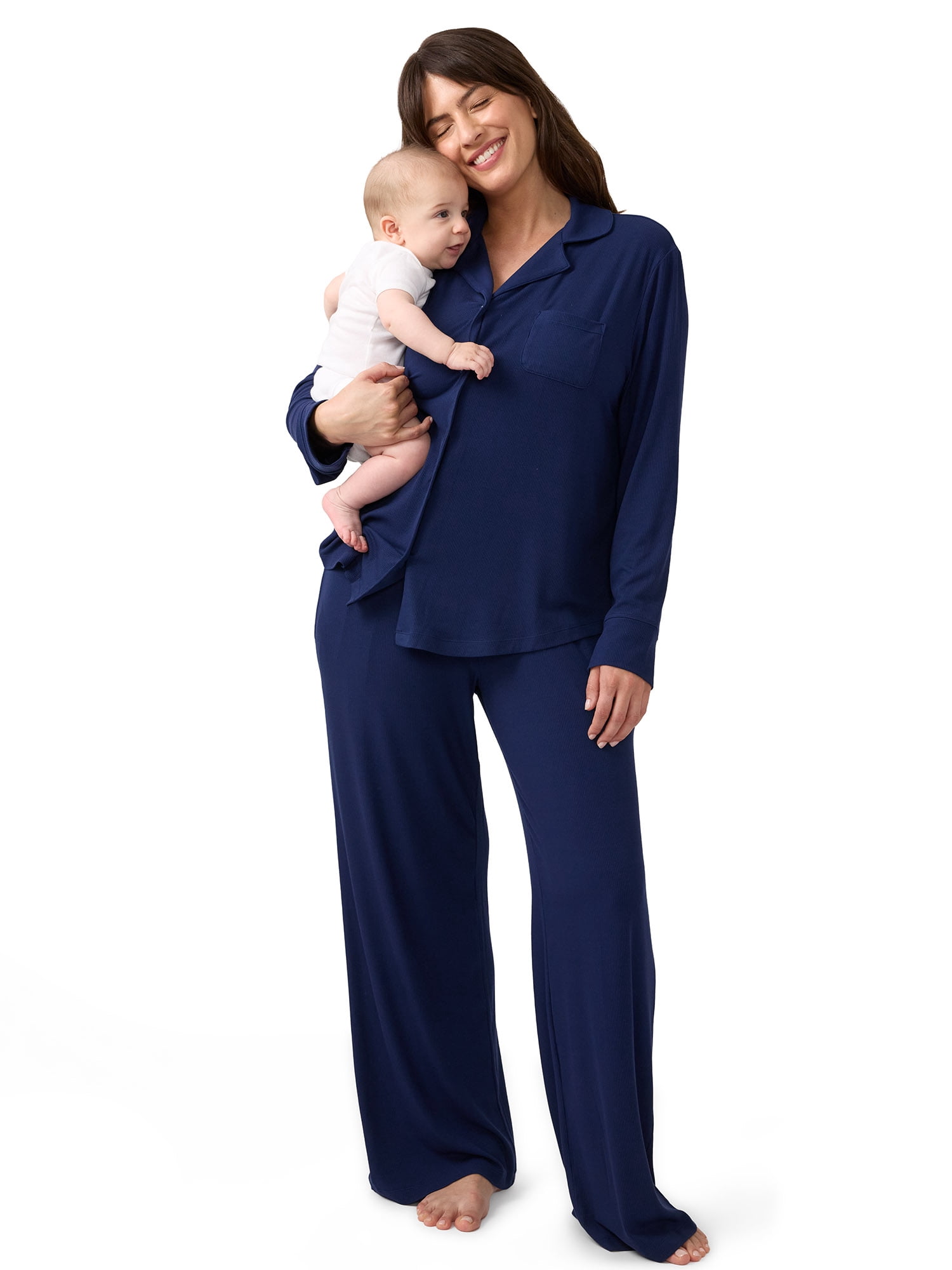 Ingrid & Isabel For Every Belly Women's Maternity Long Sleeve Button Down Shirt & Open Leg Pajama Set, Sizes S-XXXL