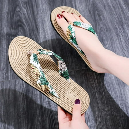 

Sandals female imitation hemp rope travel women s literary leisure wear flip-flops flat bottom beach flat shoes