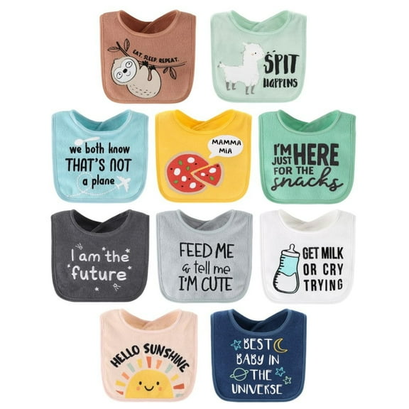 The Peanutshell Terry Feeding Baby Girl Bibs, 10 Pack, Hello Sunshine