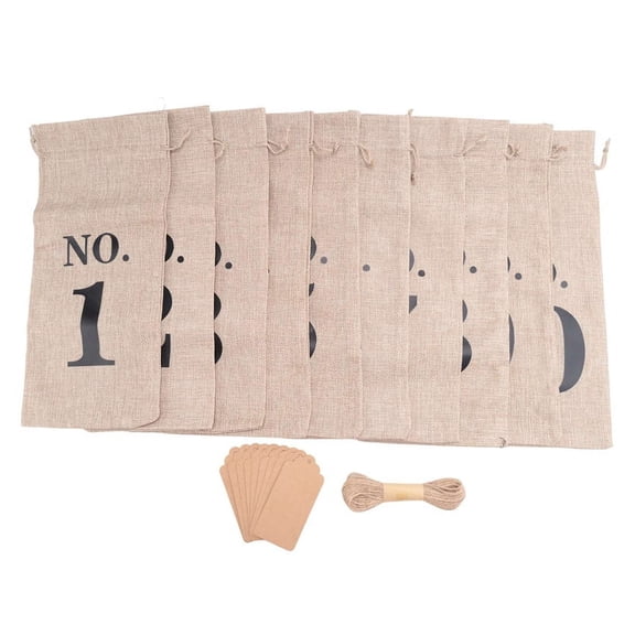 10Pcs Burlap Wine Bags with Tags for Blind Wine Tasting, Numbered Hessian Cloth G23430