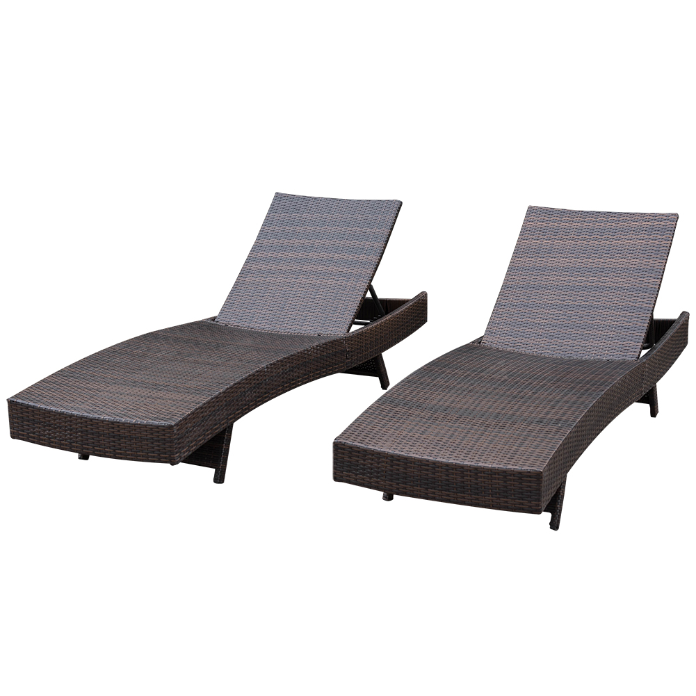 Set of 2 Patio Outdoor Adjustable Resin Wicker Long Chaise Lounge Chair Set with Cushions and 2 Throw Pillows (Red) - image 4 of 8