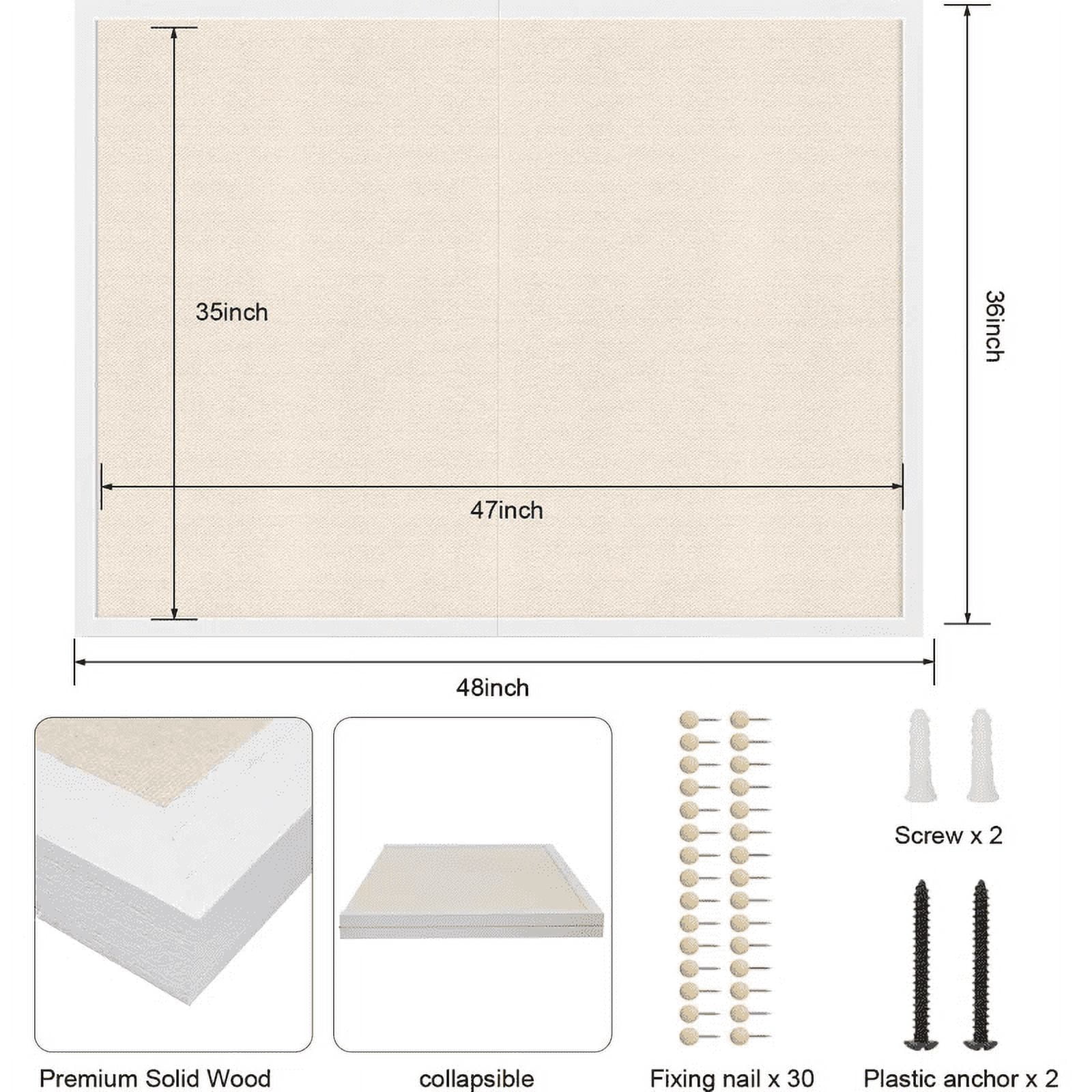 Cork Board,With Linen 48*36 Inch Foldable Bulletin Board Office Decor Vision Board Light For Wall School Office Bedroom,White